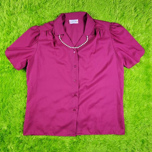 Vintage Pink Button Up Blouse with Removable Pearl Necklace - Picture 1 of 4